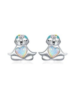 Cute Animal Jewelry Heart Shape Opal Embellished Wholesale 925 Sterling Silver Earrings