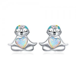 Cute Animal Jewelry Heart Shape Opal Embellished Wholesale 925 Sterling Silver Earrings