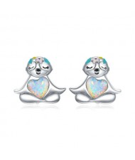 Cute Animal Jewelry Heart Shape Opal Embellished Wholesale 925 Sterling Silver Earrings