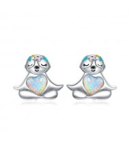 Cute Animal Jewelry Heart Shape Opal Embellished Wholesale 925 Sterling Silver Earrings