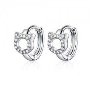 Simple Design Lovely Cat Modeling Animal Jewelry Wholesale 925 Sterling Silver Huggie Earrings