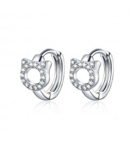 Simple Design Lovely Cat Modeling Animal Jewelry Wholesale 925 Sterling Silver Huggie Earrings