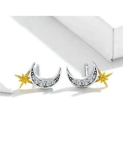 Vintage Color Golden Star and Silver Moon Cubic Zirconia Wholesale 925 Sterling Silver Earrings