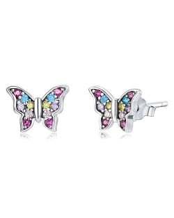 Colorful Cubic Zirconia Inserted Mini Butterfly Wholesale 925 Sterling Silver Earrings