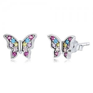 Colorful Cubic Zirconia Inserted Mini Butterfly Wholesale 925 Sterling Silver Earrings