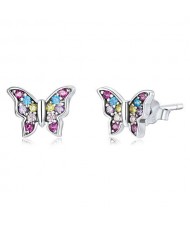 Colorful Cubic Zirconia Inserted Mini Butterfly Wholesale 925 Sterling Silver Earrings