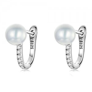 Shining Cubic Zirconia Unique Design White Pearl Wholesale 925 Sterling Silver Earrings