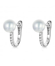 Shining Cubic Zirconia Unique Design White Pearl Wholesale 925 Sterling Silver Earrings