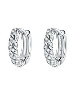 Wholesale 925 Sterling Silver Jewelry Small Hoop Twist Design Cubic Zirconia Huggie Earrings