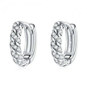 Wholesale 925 Sterling Silver Jewelry Small Hoop Twist Design Cubic Zirconia Huggie Earrings