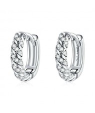 Wholesale 925 Sterling Silver Jewelry Small Hoop Twist Design Cubic Zirconia Huggie Earrings