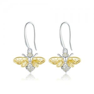 Insects Theme Hollow-out Design Golden Wings Bee Wholesale 925 Sterling Silver Earrings