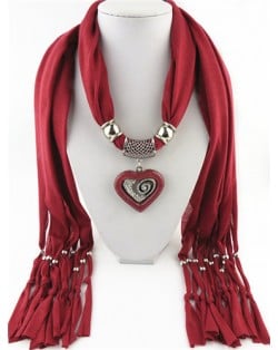 All-match Style Love Pendant Scarf Necklace - Dark Red