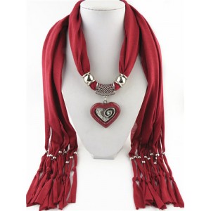 All-match Style Love Pendant Scarf Necklace - Dark Red