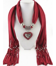 All-match Style Love Pendant Scarf Necklace - Dark Red