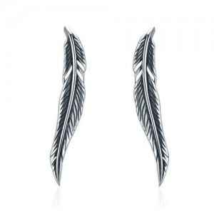 Vintage Style Minimalist Feather Modeling Wholesale 925 Sterling Silver Hook Earrings