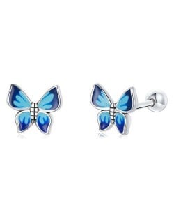 Mini Ear Studs Blue Butterfly Wholesale 925 Sterling Silver Earrings