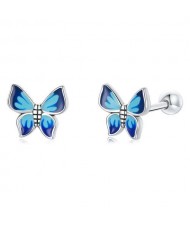 Mini Ear Studs Blue Butterfly Wholesale 925 Sterling Silver Earrings