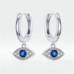 Classic Design Blue Cubic Zirconia Eye Pendant Wholesale 925 Sterling Silver Earrings