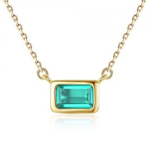 Elegant French Style Green Square Pendant Wholesale 925 Sterling Silver Necklace