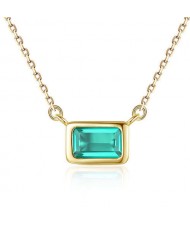 Elegant French Style Green Square Pendant Wholesale 925 Sterling Silver Necklace