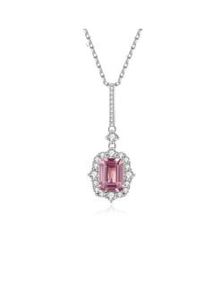 Luxurious Glistening Cubic Zirconia Romantic Pink Pendant Wholesale 925 Sterling Silver Necklace