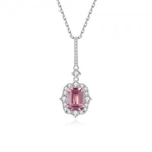 Luxurious Glistening Cubic Zirconia Romantic Pink Pendant Wholesale 925 Sterling Silver Necklace