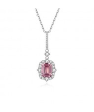 Luxurious Glistening Cubic Zirconia Romantic Pink Pendant Wholesale 925 Sterling Silver Necklace