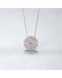 Shining Cubic Zirconia Paved Flower Pendant 925 Sterling Silver Wholesale Women Necklace