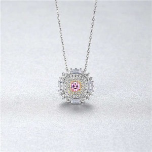 Shining Cubic Zirconia Paved Flower Pendant 925 Sterling Silver Wholesale Women Necklace
