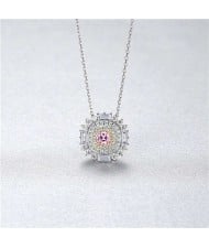 Shining Cubic Zirconia Paved Flower Pendant 925 Sterling Silver Wholesale Women Necklace