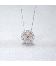 Shining Cubic Zirconia Paved Flower Pendant 925 Sterling Silver Wholesale Women Necklace