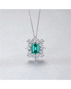 Bling Green Pendant Luxurious Style Wholesale 925 Sterling Silver Necklace