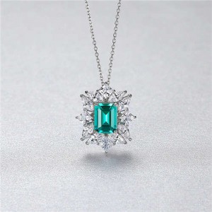 Bling Green Pendant Luxurious Style Wholesale 925 Sterling Silver Necklace