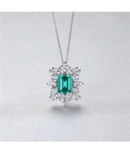 Bling Green Pendant Luxurious Style Wholesale 925 Sterling Silver Necklace