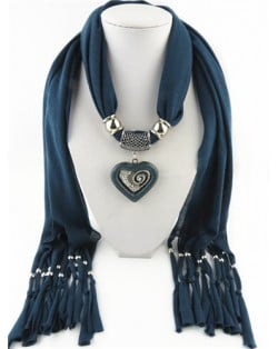 All-match Style Love Pendant Scarf Necklace - Ink Blue