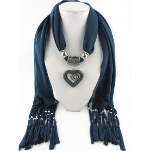 All-match Style Love Pendant Scarf Necklace - Ink Blue