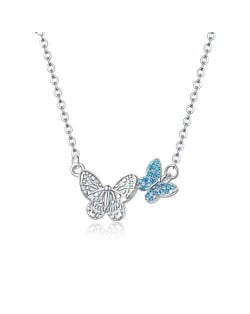 Two Dancing Butterflies Blue Pendant Wholesale 925 Sterling Silver Necklace