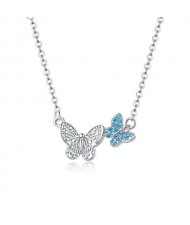 Two Dancing Butterflies Blue Pendant Wholesale 925 Sterling Silver Necklace