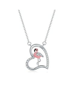 Romantic Pink Flamingos Heart Shape Pendant Wholesale 925 Sterling Silver Necklace