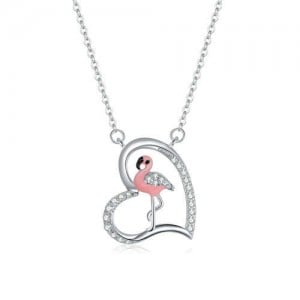 Romantic Pink Flamingos Heart Shape Pendant Wholesale 925 Sterling Silver Necklace