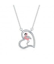 Romantic Pink Flamingos Heart Shape Pendant Wholesale 925 Sterling Silver Necklace