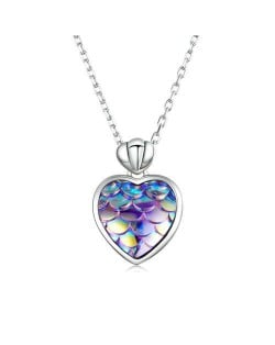 Beautiful Purple Fish Scales Heart Shape Pendant Wholesale 925 Sterling Silver Necklace