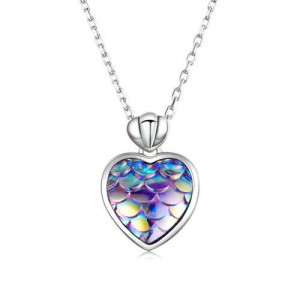 Beautiful Purple Fish Scales Heart Shape Pendant Wholesale 925 Sterling Silver Necklace