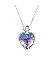 Beautiful Purple Fish Scales Heart Shape Pendant Wholesale 925 Sterling Silver Necklace