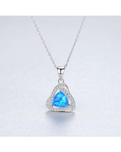 Elegant Cubic Zirconia Decorated Opal Triangle Pendant Wholesale 925 Sterling Silver Necklace - Blue