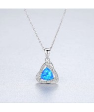 Elegant Cubic Zirconia Decorated Opal Triangle Pendant Wholesale 925 Sterling Silver Necklace - Blue