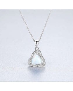 Elegant Cubic Zirconia Decorated Opal Triangle Pendant Wholesale 925 Sterling Silver Necklace - White