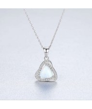 Elegant Cubic Zirconia Decorated Opal Triangle Pendant Wholesale 925 Sterling Silver Necklace - White