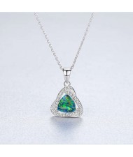Elegant Cubic Zirconia Decorated Opal Triangle Pendant Wholesale 925 Sterling Silver Necklace - Green